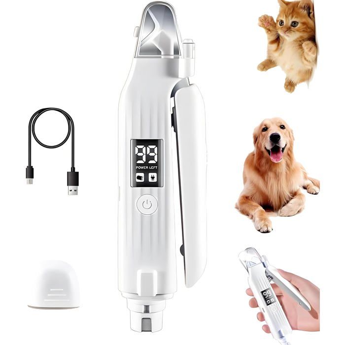 Coupe-ongles 2 en 1 pour animaux - Avec lumière LED et écran protection anti-éclaboussures - Plusieurs modes daffûtage ultra