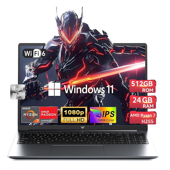 Pc Portable Gaming - ACEMAGIC - 16- Ryzen 7 H255 (Jusquà 49 Hz) DDR5 24Go Ram 512Go SSD Clavier rétroéclairéWiFi6BT5.2Type C
