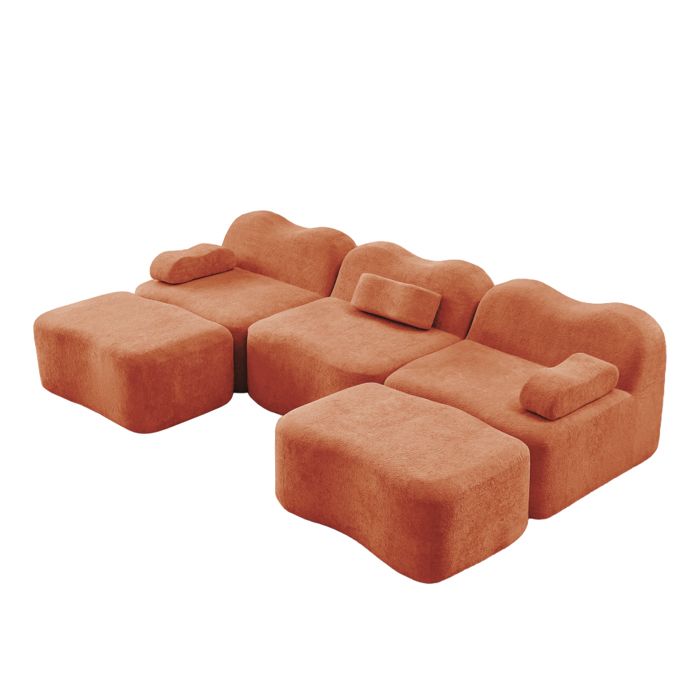 Canapé compressé dangle modulaire -canapé-lit convertible en forme de U 3 places - coussin de siège profond salon Orange