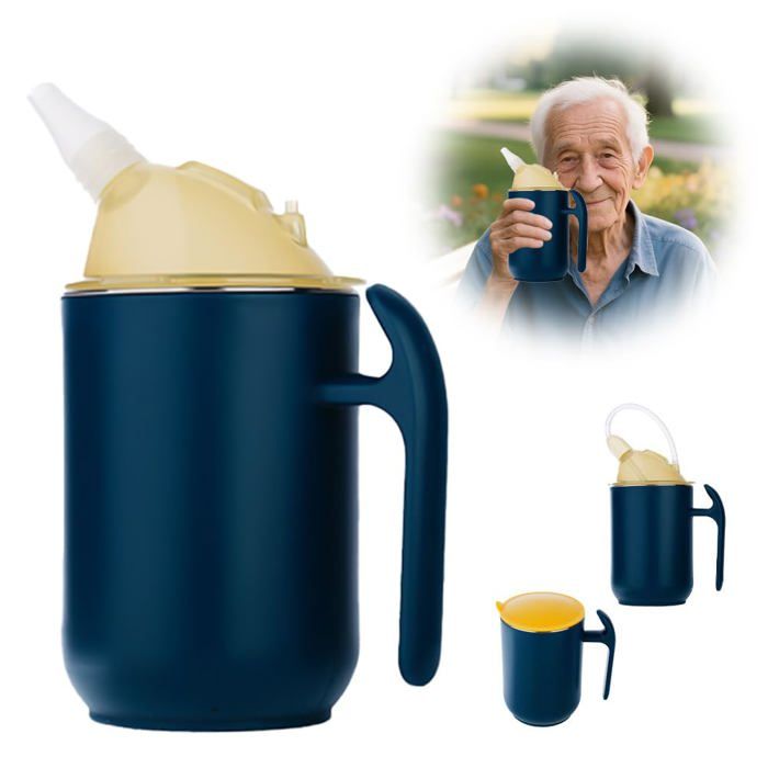 Gobelet anti-déversement 400ml 3-en-1 bec/couvercle/paille pour personnes âgées. Meoiruery