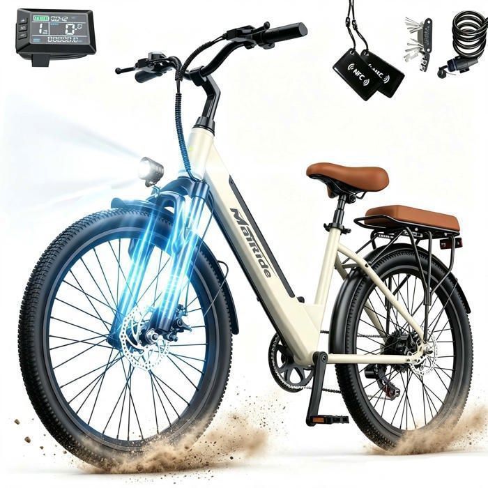Vélo Électrique 26Batterie amovible 36V12.5Ah-250W VVT Autonomie 30-50 km Shimano 7 vitesses-Avec des étagères-Ebike Mairide S600