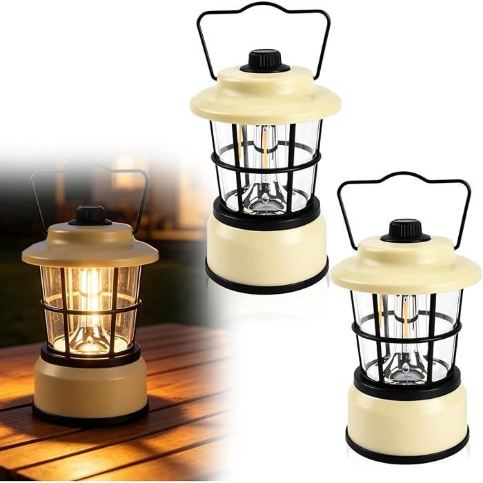 Lot de 2 mpes de camping LED rétro Lanterne de camping à piles Lampe de camping portable Lanterne de camping à intensité LAMPE