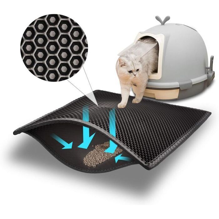 Bac à litière pour chat double couche imperméable et résistant à lurine 1 sac (noir 60 x 45 cm)