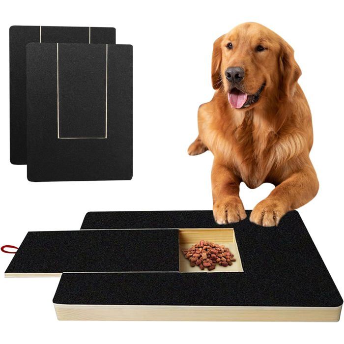 Planche à gratter pour Les Ongles avec boîte à goûter Tableau à griffer pour Chien avec 2 Feuilles de Papier de Verre de