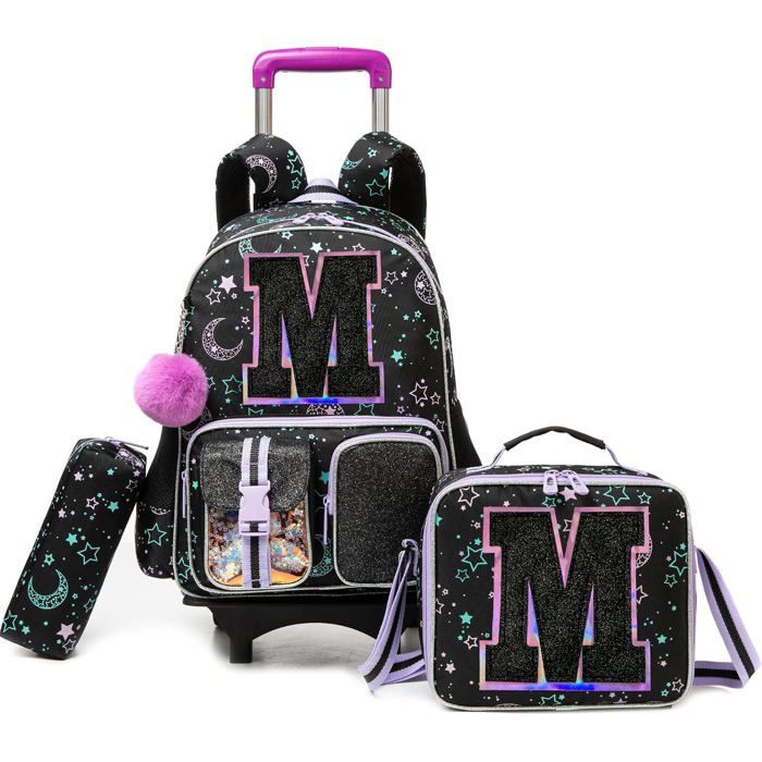 Cartable à roulettes fille - HTgroce - Convertible en sac à dos - 42 x 30 x 20 cm - 2 compartiments
