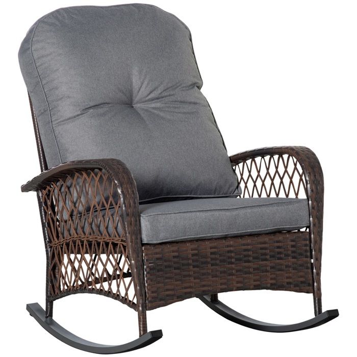 Fauteuil bascule rotin PE acier marron/gris confort extérieur Fauteuil bascule rotin PE acier marron/gris confort extérieur