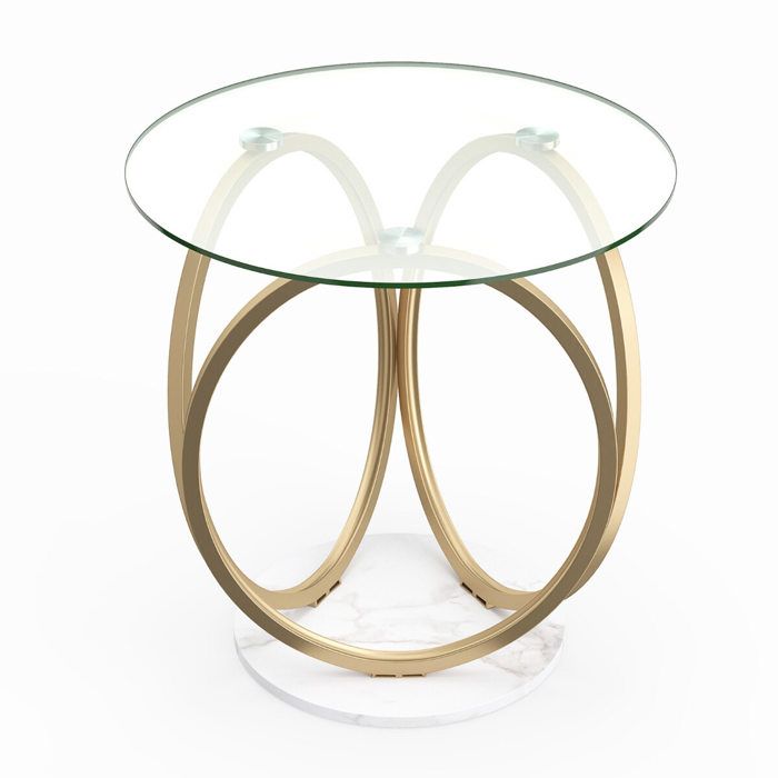 Montage simple table basse ronde en verre trempé 6 mm avec cadre métal doré surface pratique pour salon