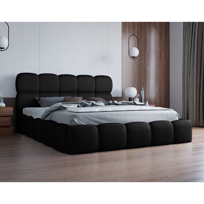 Mariposa - lit coffre king size - 180x200 cm - sommier inclus - en velours - Noir