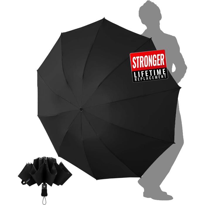 Parapluie pliant inversé compact - Ouverture automatique - Résistant au vent - Poignée antidérapante - Imperméable