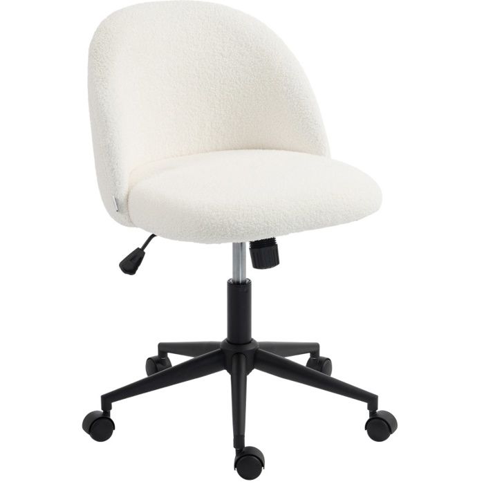 ROVRYN Chaise de bureau pivotante 360° tissu teddy blanc crème réglable en hauteur à roulettes