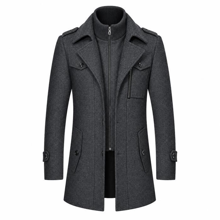 ENSEMBLE DE VETEMENTS DE SPORT Manteau homme AProsp en laine mélangée double col fermeture zippée style business S à 3XL gris foncé