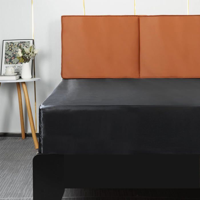 Drap Housse Satin 160x200 cm Bonnet Jusquà 35 cm Polyester Effet Soie Lisse Respirant Noir