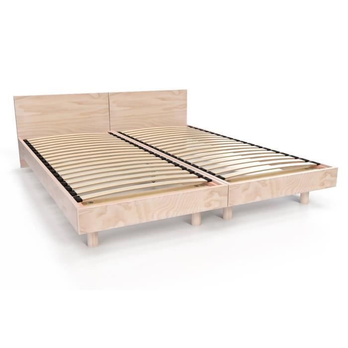 lit twin bois massif - abc meubles - 2x90x190 - vernis naturel - sommier inclus - classique - intemporel