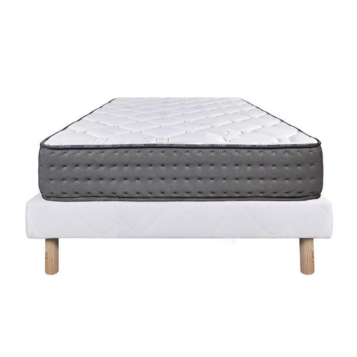 ZENITH - Ensemble Matelas Mousse Ep.20cm + Sommier Tapissier Blanc 90x190 cm