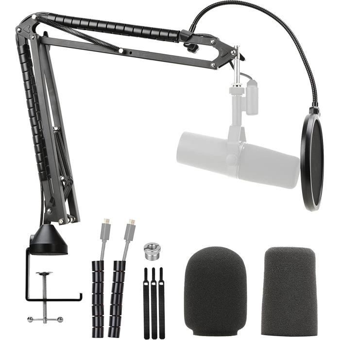 Bras De Micro Bas Profil - Support 3 Kg, Verrouillage à Engrenages, Pour Micros Lourds Type Shure SM7B, Rode, Blue Yeti