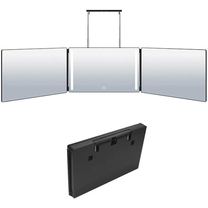 Miroir De Maquillage 3 Panneaux Pliable Avec 8 LEDs - Blanc Ou Noir, Batterie CR2032 Incluses - 5