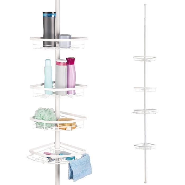 Bremermann Étagère D'Angle Télescopique 4 Paniers – Hauteur 140-290 Cm – Rangement Salle De Bain & Cuisine Sans Perçage