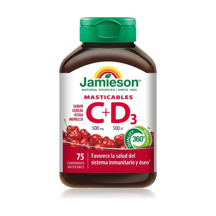 JAMIESON Vitamine C 500 mg + vitamine D3 à croquer 75 comprimés à