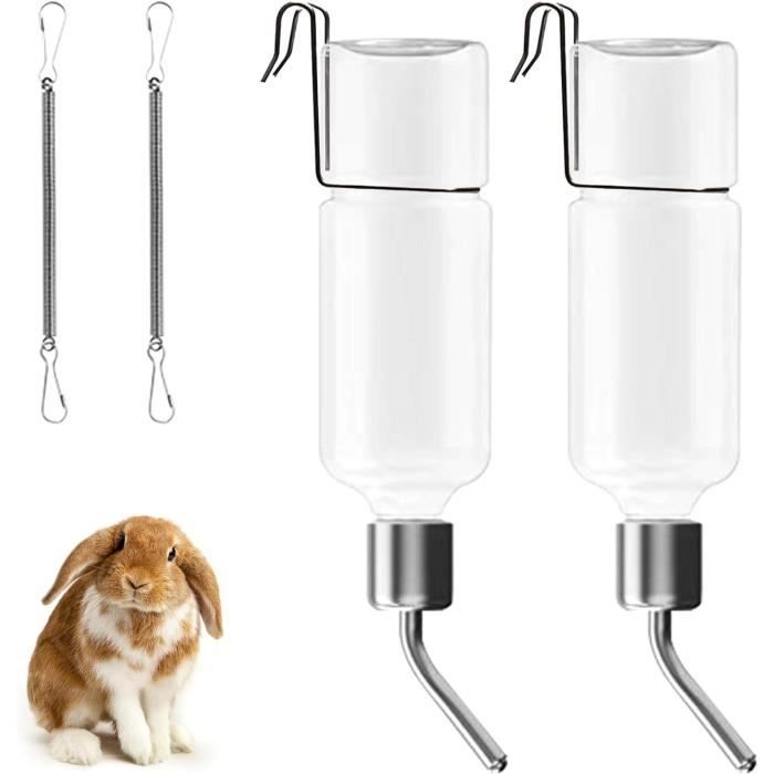Lot de 2 biberons abreuvoirs 350 ml pour lapin et petits rongeurs — plastique & inox crochet à ressort