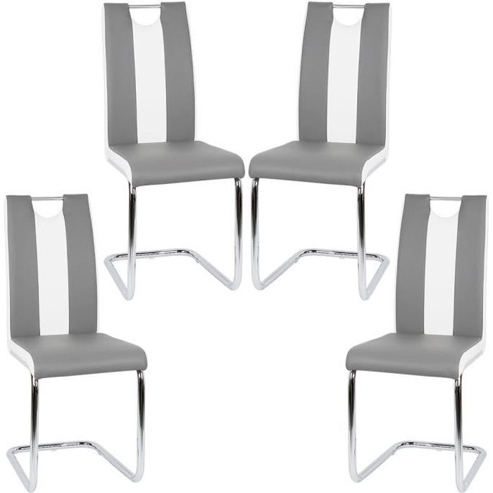 Lot de 4 chaises JADE Grises avec des Bandes Blanche pour Salle à