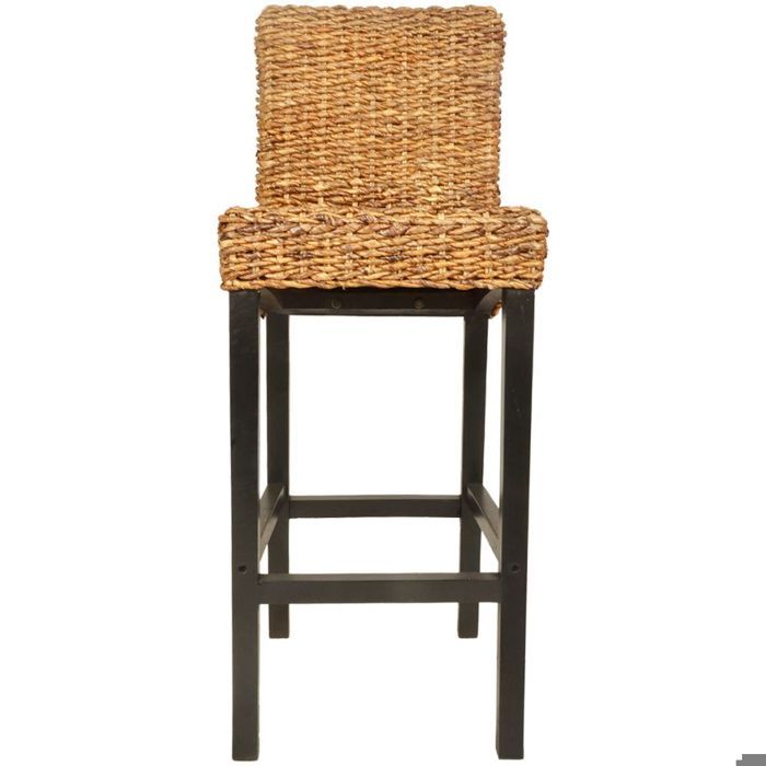 Lot de deux tabourets de bar design chaise siège bois de mangue et dabaca marron Lot de deux tabourets de bar design chaise siège bois de mangue et dabaca marron