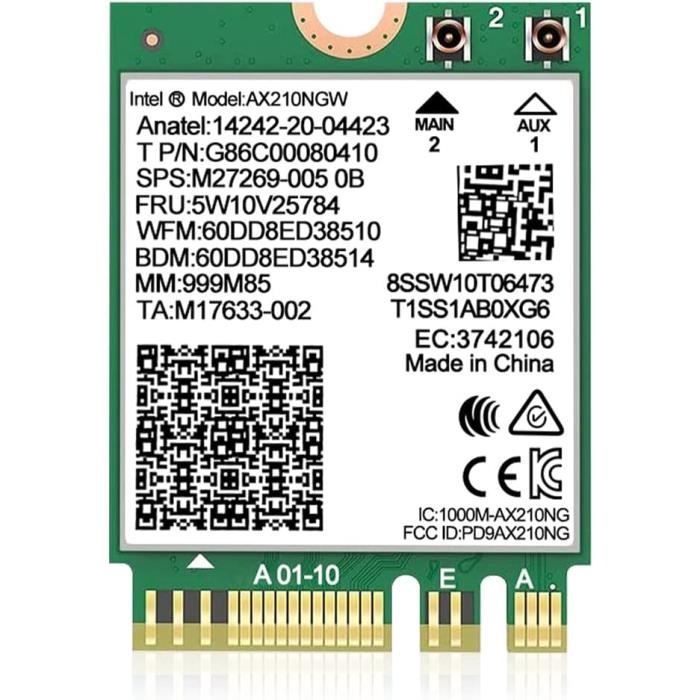 Carte sans Fil WiFi 6E Intel AX210 NGW Bluetooth 5.2 Adaptateur réseau triBande 5400Mbps pour