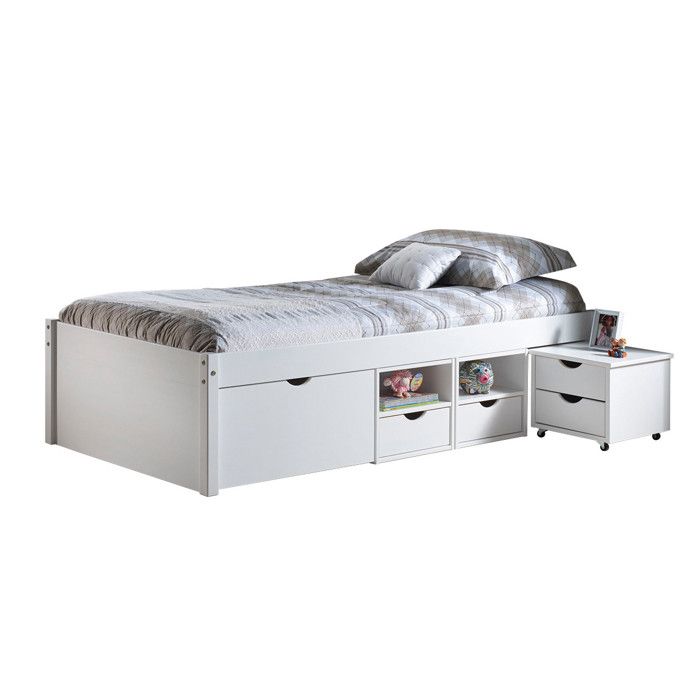 ALASKA - Lit 90x200 cm multi-rangement Vernis Blanc ALASKA - Lit 90x200 cm multi-rangement Vernis Blanc