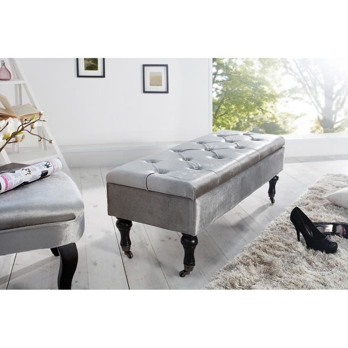 Banquette Coffre Velours Gris Capitonne Boutique 110 Cm Achat Vente Banquette Cdiscount