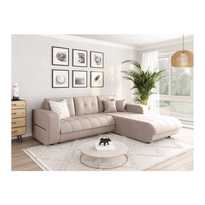 Canapé dangle Droit 4 places SUZIE convertible en Tissu - Beige - L246 x 188 x 80cm - LOUNGITUDE