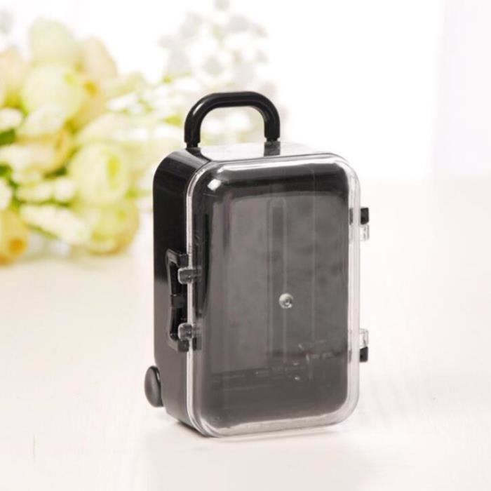 Mini valise de voyage à roulettes 12 pièces boîte à dragées pour mariage fête prénatale pour enfants Black -AOAE11151