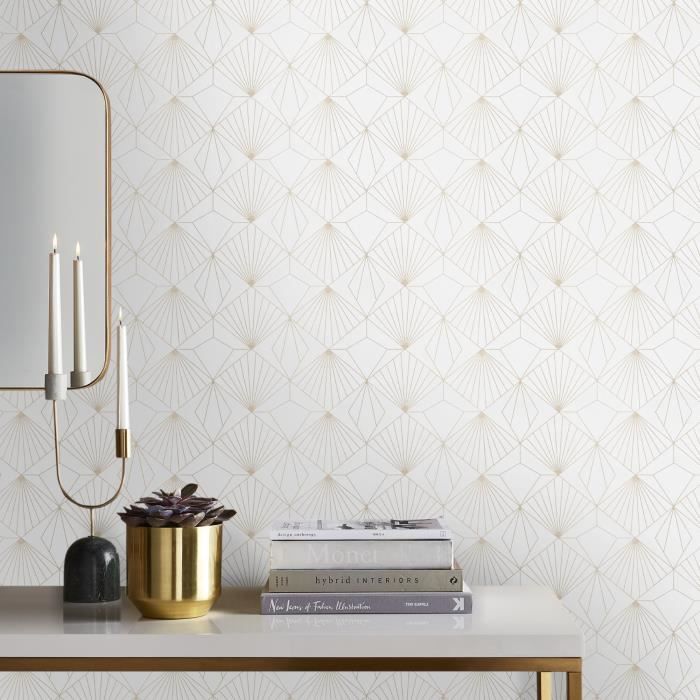Papier peint blanc et or Achat / Vente pas cher