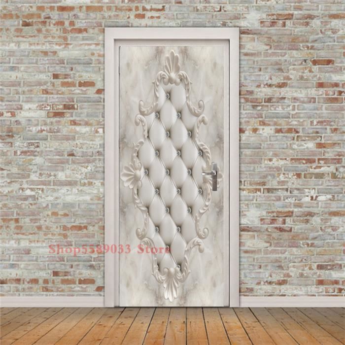 Autocollant Porte 3D Fleurs Blanches - 77x200 Cm, Vinyle Adhésif étanche, Pour Porte Lisse, Décoration Maison