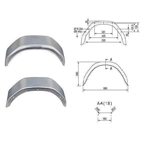Lot de 2 Garde Boue TOLE DOUBLE ESSIEU remorque 13//14 Pouces 1520x400mm