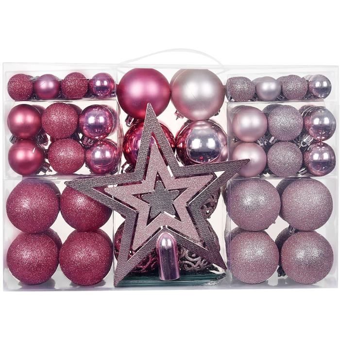 102 Boules De Noël Rose Gold - Kit Décoration Sapin Avec Boules De Différentes Tailles (3 à 6 Cm), Guirlande Et Ornements