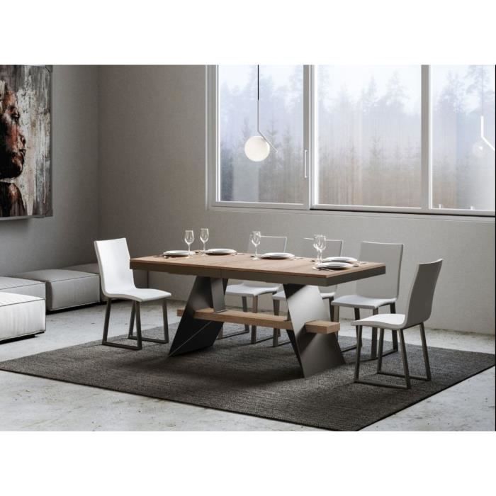 table à rallonges bois clair et pieds métal gris 6 à 12 places l 160 à 264 cm bary