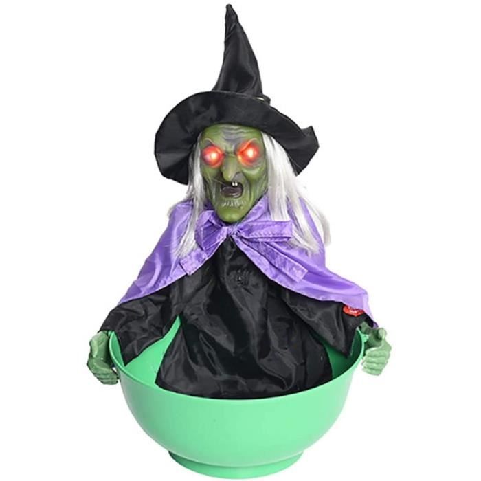 Bol à Bonbons Électrique Halloween Squelette Animé - Avec Yeux LED, Son Effrayant Et Main Mobile - Décoration Interactive Pour Fête