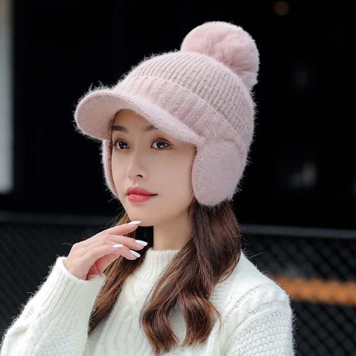 Casquette,Chapeau tricoté en fourrure de lapin pour femmes