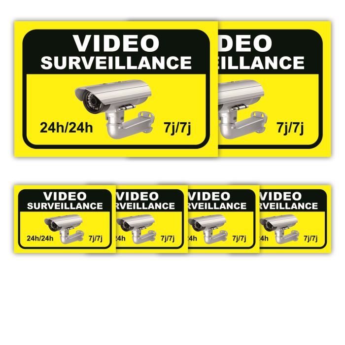 Autocollant Videosurveillance Alarme Lot de 6 : 150x100mm (x2) + 75x50mm (x4) - Anti UV - garantie 5 ans - SANJca