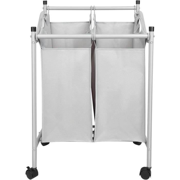 Panier à Linge 3 Compartiments 148 L - Cadre Bambou, Gris Foncé, 77,5x41,3x77,5 Cm