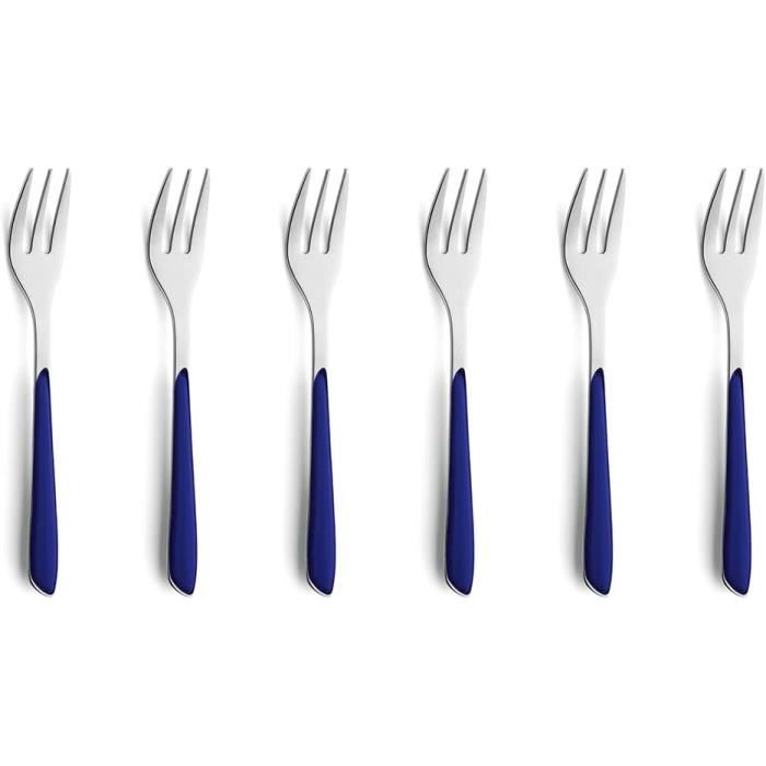Lot De 6 Fourchettes De Table Home Provence - Acier Inoxydable, Manche Bleu - Design Moderne, Lave-vaisselle