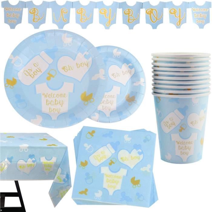 Vaisselle Jetable Fête Bleu Et Or – Ensemble 20 Invités – Assiettes, Tasses, Serviettes – Pour Anniversaire, Mariage, Baby Shower