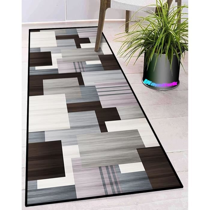 Ufamiluk Tapis de Passage Couloir Cuisine Lavable antiderapant Long Moderne Design Traditionnel Tapis de Sol Cuisine pour Cuisine Salon Couloir Entree Interieur 60x420cm ColorF