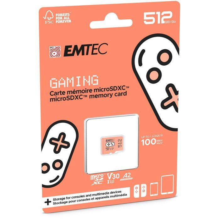 Carte mémoire microSDXC - EMTEC - 512 Go - Blanc - UHS-I U3 V30 A2