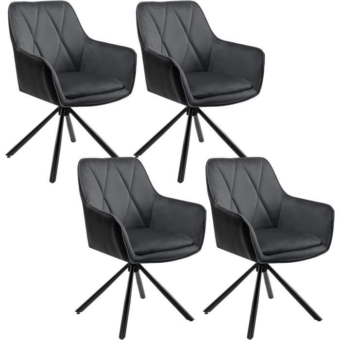 Lot de 4 Chaises de Salle à Manger Pivotante Chaise de Cuisine Scandinave Fauteuil en Velours+Similicuir Gris foncé E0AG0098-4