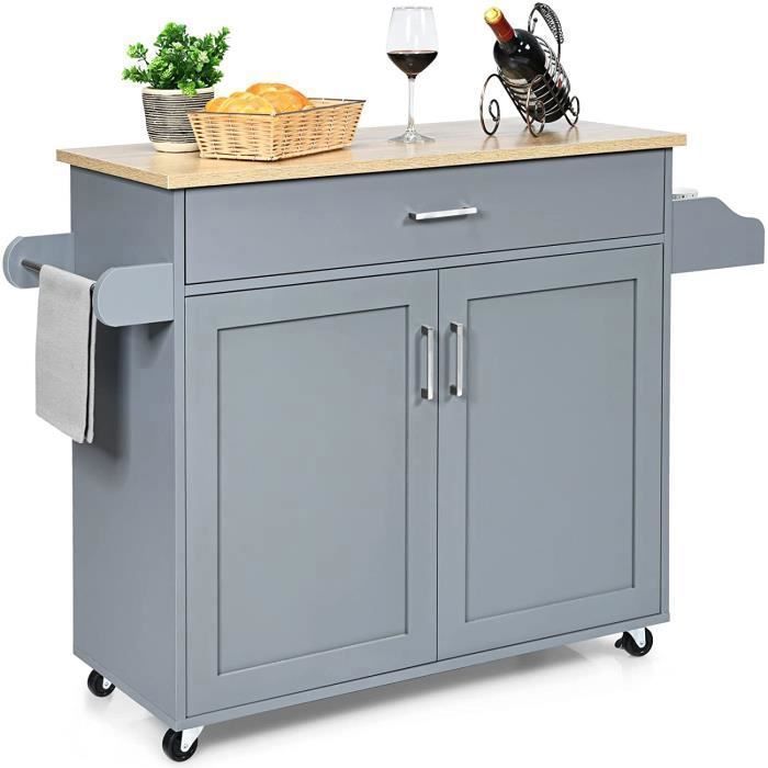 GOPLUS Desserte de Cuisine à roulettes avec 2 Étagere 1 tiroirs Chariot de Rangemant avec Porte-Serviettes pour Cuisine Salon Gris