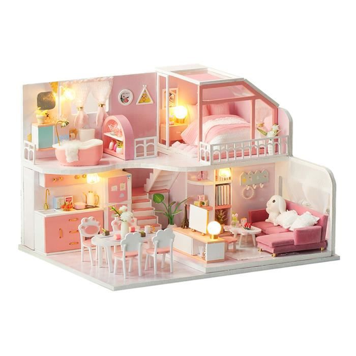 Kit De Maison De Poupee Miniature En Bois De Bricolage Diy Maison A Construire Diy Dollhouse En Bois Cadeau Saint Valentin Style 3 Cdiscount Jeux Jouets