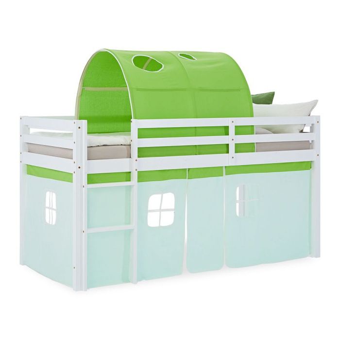 Lit mi-hauteur - HomeStyle4U - 2979 - 90x200 cm - Matelas inclus - Barrière de sécurité - Vert