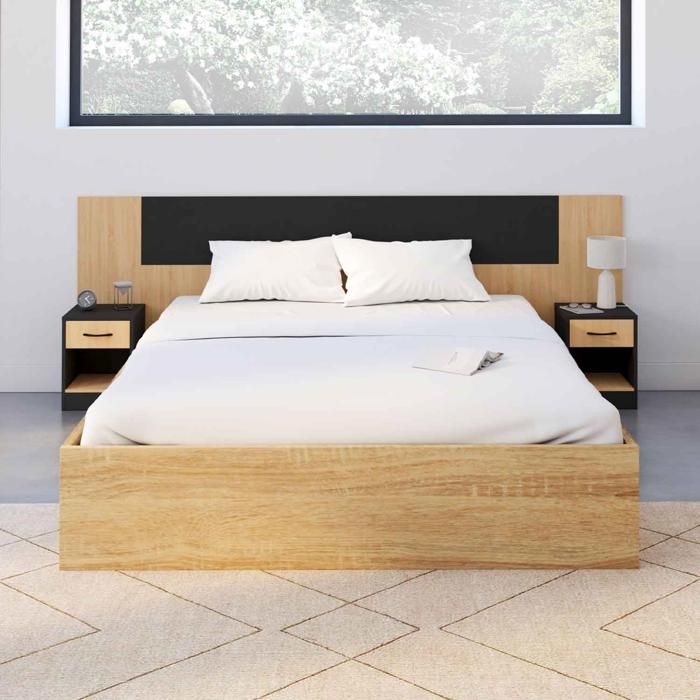 IDMARKET Tête de lit sur pied avec chevets modulables SAPA pour lit 140 160 ou 180 cm bois et noir IDMARKET Tête de lit sur pied avec chevets modulables SAPA pour lit 140 160 ou 180 cm bois et noir