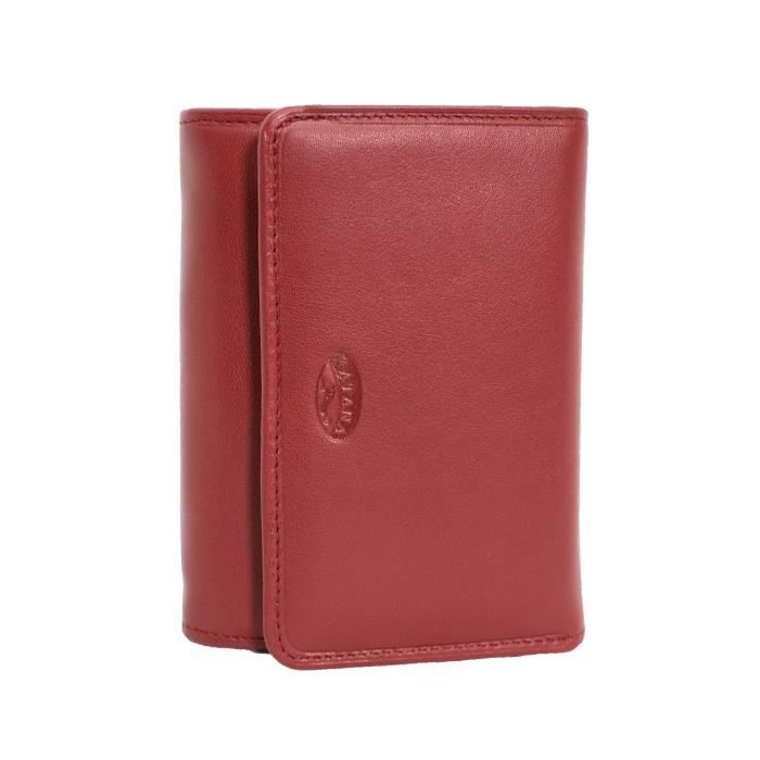 Petit Portefeuille Katana En Cuir Lisse - Format Compact 8x11x3 Cm, Fermeture Zippée, Couleur Rouge Foncé