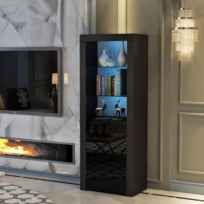 Meuble Vitrine Petit Modele Lina Noir Avec Led Bibliotheque